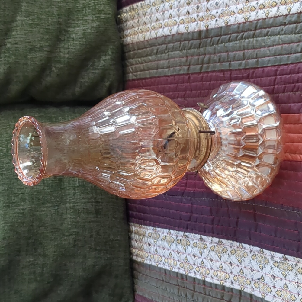 Vintage Jeanette Glass Co. Carnival glass Hex Optic pattern oil lamp
